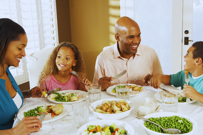 A family eating a healthy meal together